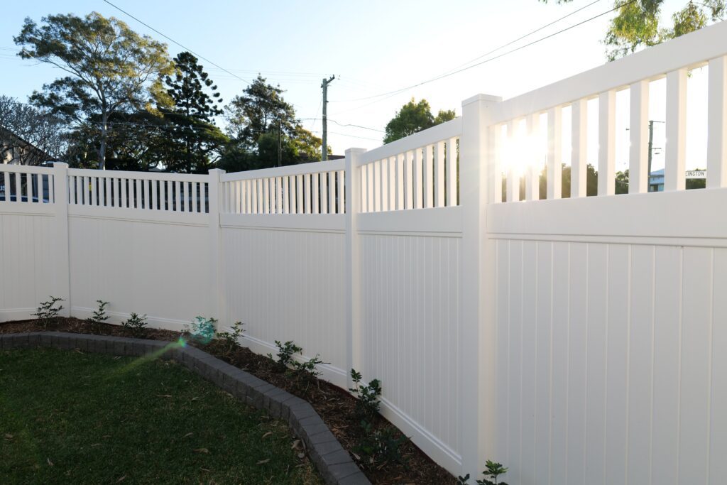 Mary PVC fence gallery street-facing boundary fence with entry gate by Queensland Fencing Specialists