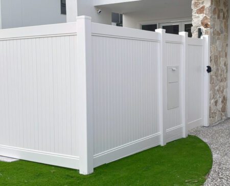 Victoria full privacy fence gallery with integrated letterbox gate by Queensland Fencing Specialists