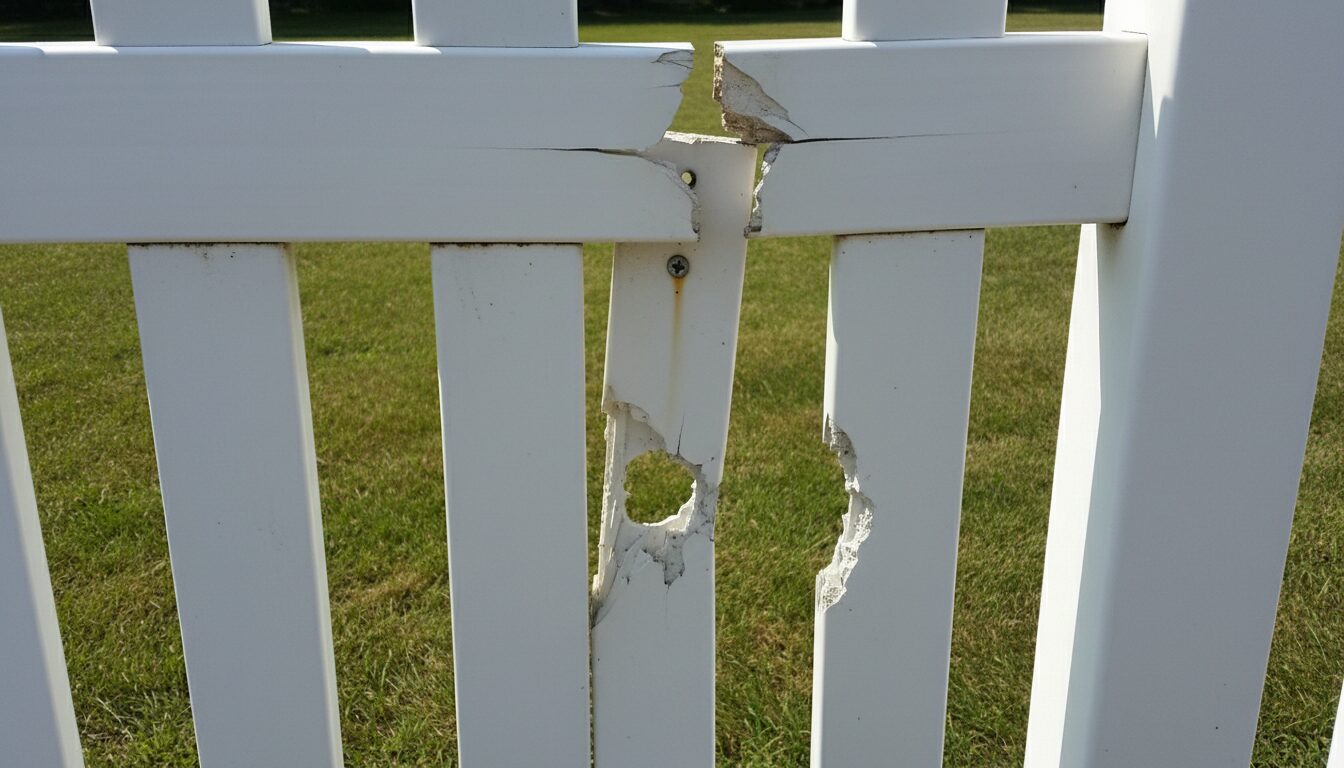 Damaged PVC fence panel for returns and exchange photo guide