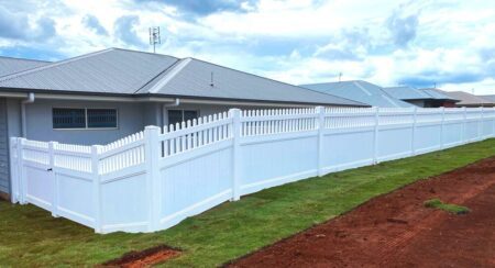 Eleanor picket-top privacy fence gallery with stepped boundary layout by Queensland Fencing Specialists