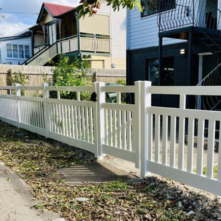 Isabella picket fence gallery with pedestrian gate and pathway access by Queensland Fencing Specialists