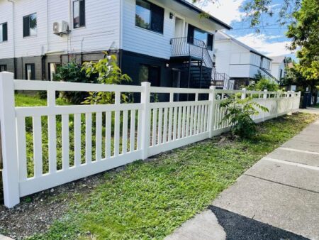 Isabella picket fence gallery long streetside boundary installation by Queensland Fencing Specialists
