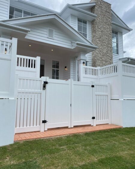 Mary PVC fence gallery double gate entrance for a residential property by Queensland Fencing Specialists