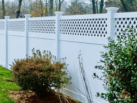Bertha lattice-top privacy fence gallery with landscaped boundary planting by Queensland Fencing Specialists